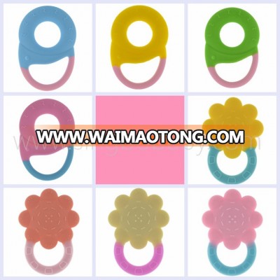 Custom Made food grade silicone infant teethers with rings